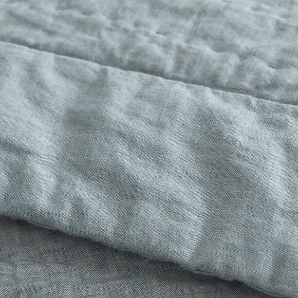 Pottery Barn Belgian Flax Linen Handstitched Quilt Chambray Blue Full Queen NEW - Picture 4 of 4